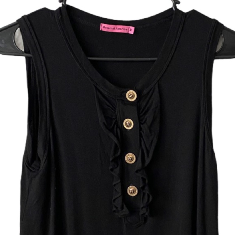 Maternal America Black Ruffle Front Tank Medium - Picture 2 of 6